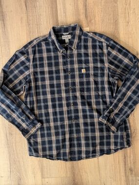 Carhartt Relaxed Fit Plaid Button Down Shirt Mens XL Blue Cotton Workwear